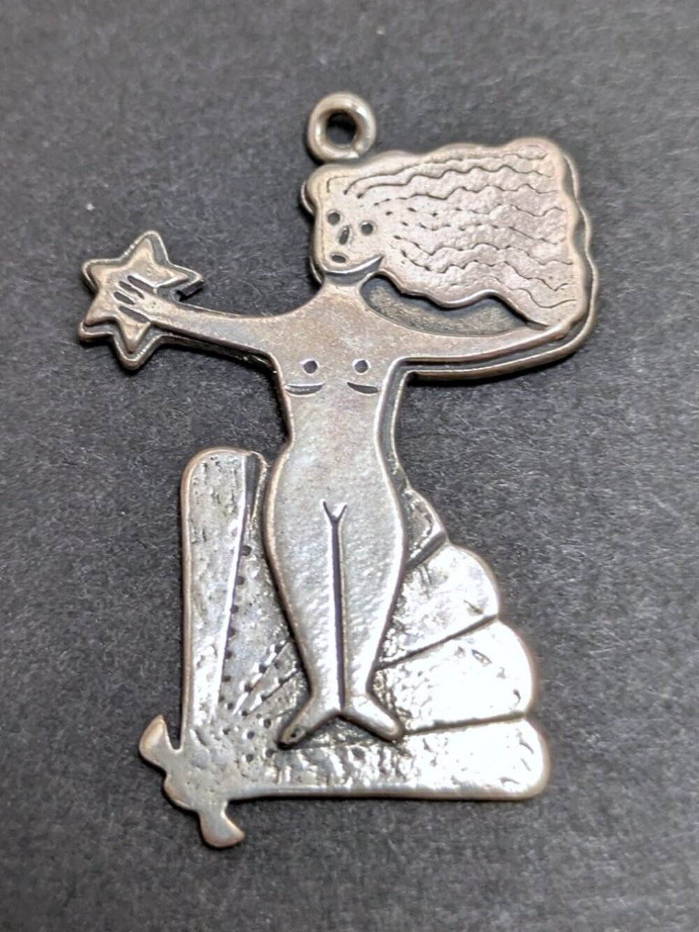 Vintage 90s Silver Plated Venus Star Pendant Modernist Art Funky Witchy Boho